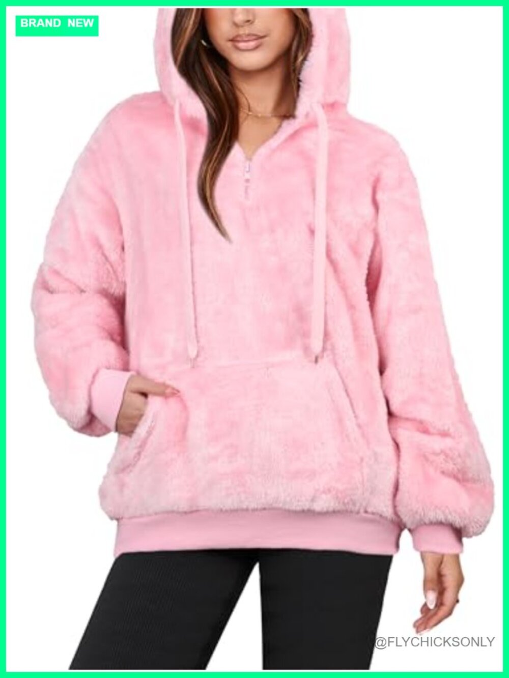 Sherpa Fleece Hoodie Oversized Pullover 1/4 Zip Fuzzy Sweatshirt